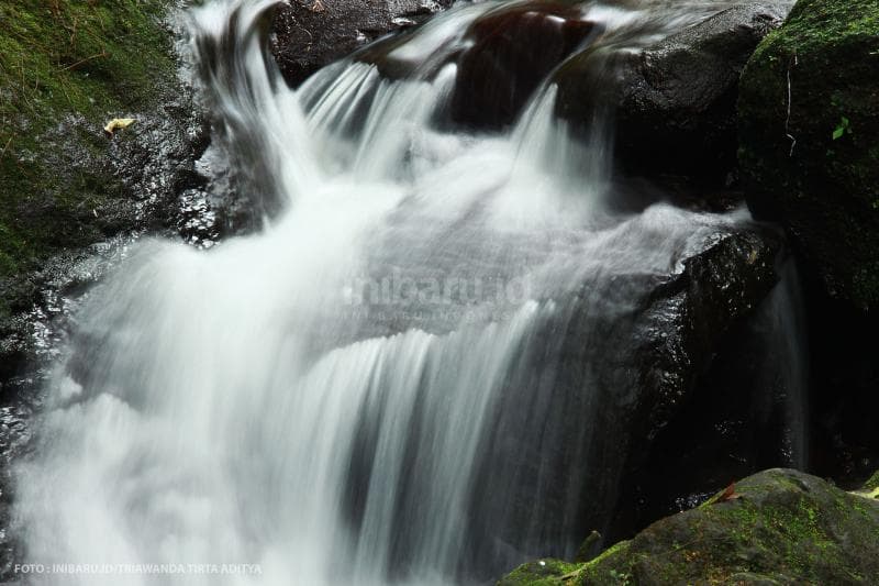 Air yang mengalir dari atas sangat jernih memanjakan mata pengunjung.<br>