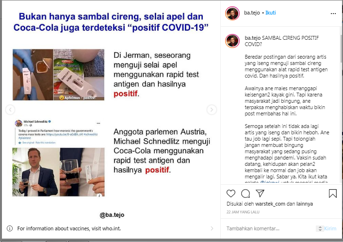 Penjelasan Bimo di Inatagramnya. (Ibstagram.com/ba.tejo)