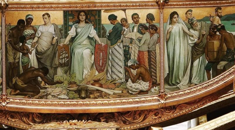 Lukisan yang menunjukkan penjajahan Belanda di Indonesia. (Twitter.com/redfishstream)