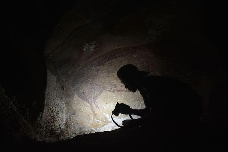 Lukisan di Gua Leang Tedongnge di dekat Makassar, Sulawesi Selatan. (Kompas/Adhi Agus Oktaviana)