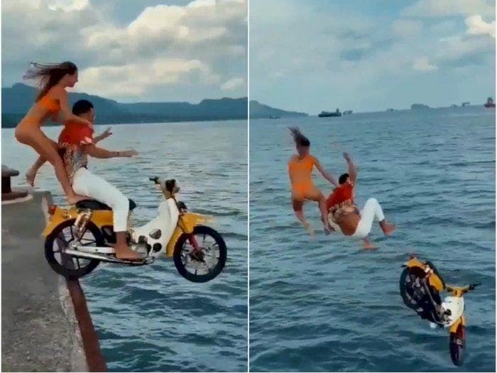 Bule menceburkan sepeda motor di Bali. (Indozone)