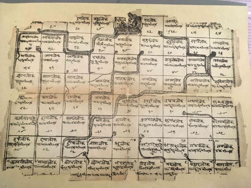 Paramapada Sopanam Pata, permainan papan seperti ular tangga yang dicetak di Karnataka, antara 1800-1850. (Scroll.in/British Library)