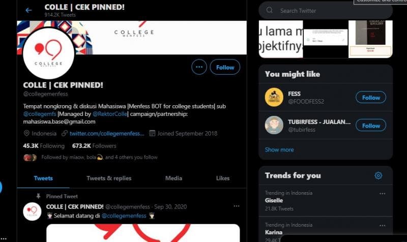 Banyak akun-akun Base atau Menfess di Twitter. (Tangkapan layar Twitter)