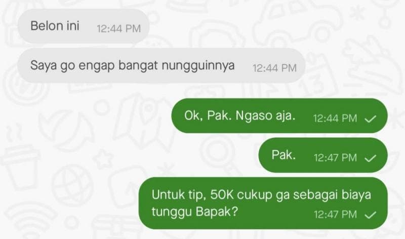 Tangkapan layar percakapan ojol dengan Army.&nbsp;(Twitter.com/glrhn)