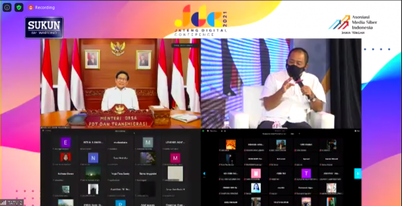 Menteri Desa PDT dan Transmigrasi&nbsp;Abdul Halim dan Bupati Karanganyar&nbsp;Juliyatmono hadir sebagai pembicara Segmen 1 Jateng Digital Conference 2021. (Dok AMSI Jateng)