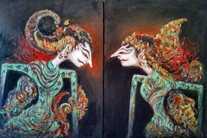 Kamajaya (kiri) dan Kamaratih (kanan) sebagai simbolik saat upacara mitoni. (Instagram/adhec_)