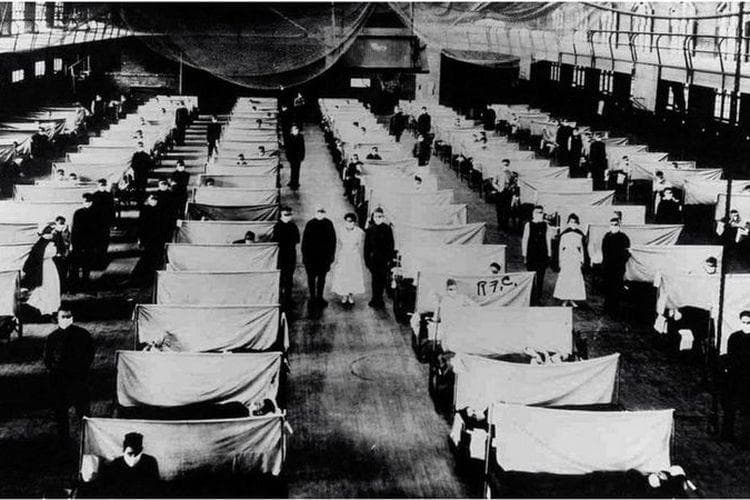 Isolasi pasien yang terjangkit wabah pada pandemi flu Spanyol tahun 1918. (Universal History Archive)