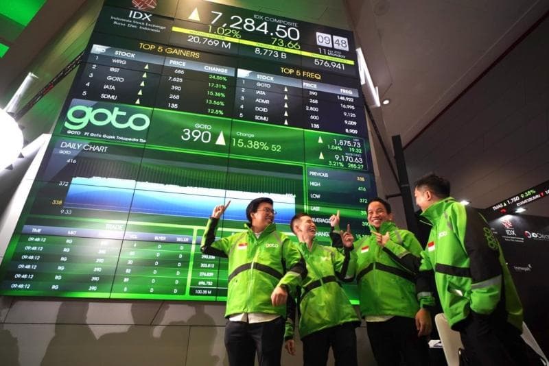 Saham GOTO melantai (IPO) di BEI sejak Senin (11/4/2022). (galamedia.pikiran-rakyat.com)