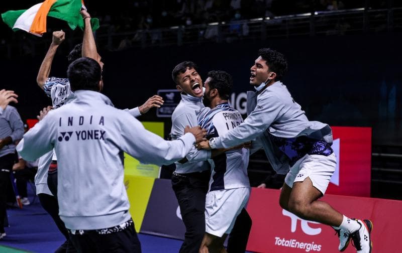 Kebahagiaan pemain India mencapai babak final Piala Thomas pertama dalam sejarah. (BWF)