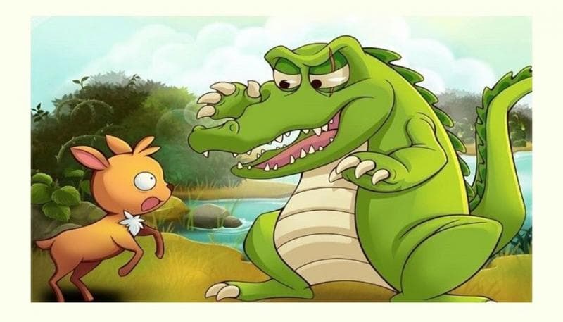 Ilustrasi dongeng si Kancil saat sedang melawan buaya. (Jakmall)