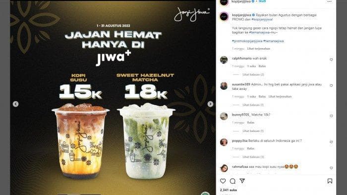 Promo kemerdekaan dari Kopi Janji Jiwa. (Instagram/kopijanjijiwa)