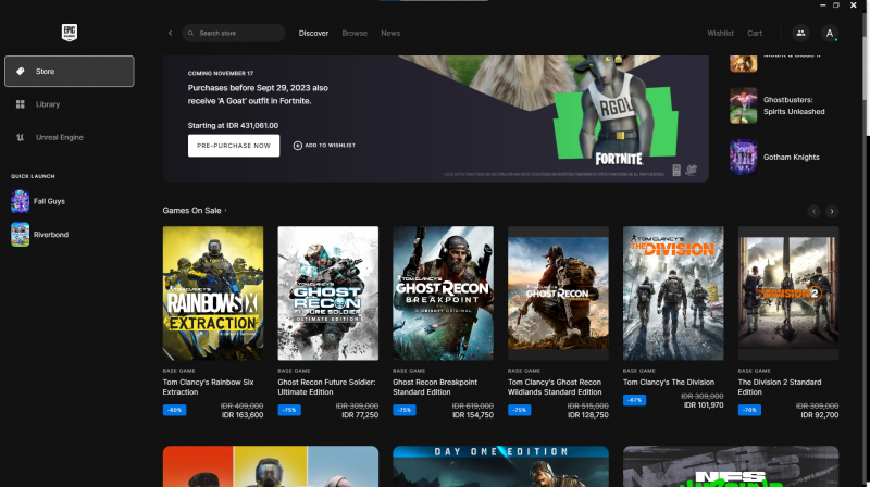 Menu Store di Epic Games (store.epicgames.com)