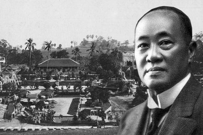 Potret Oei Tiong Ham dan potret tamannya yang megah di Semarang. (Wikipedia Commons)