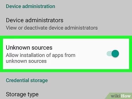 Pilihan mengizinkan pemasangan aplikasi dari luar Google Play Store. (Wikihow)