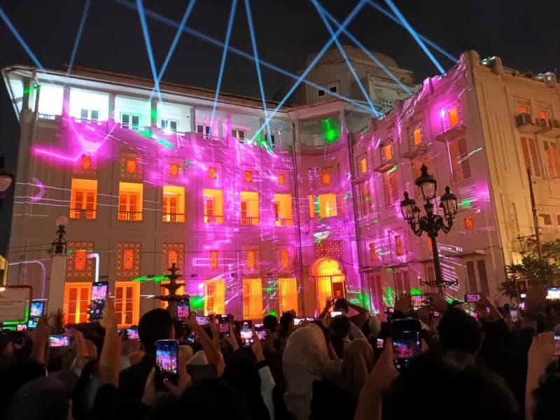 Video maping di area Gedung Jiwasraya beberapa hari lalu. (Suaramerdeka/Cun Cahya)