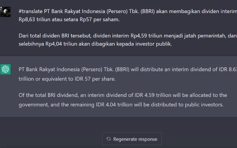 Contoh hasil terjemahan dari ChatGPT. (Receh.in)