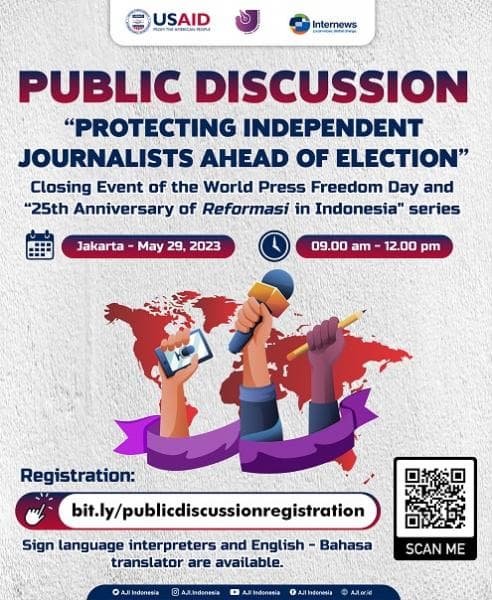 Kamu bisa mendaftarkan diri dalam acara diskusi publik yang diadakan AJI pada Senin 29 Mei 2023. (AJI)