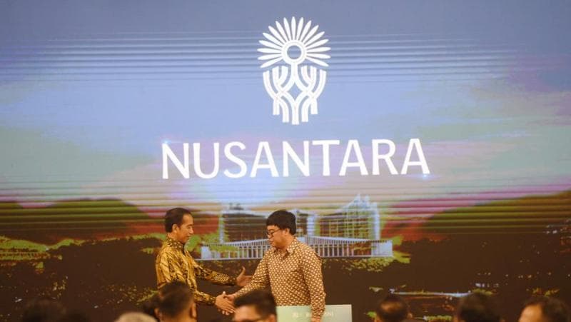 Presiden Joko Widodo meluncurkan logo baru IKN pada Selasa (31/5/2023). (Antara/Akbar Nugroho Gumay)