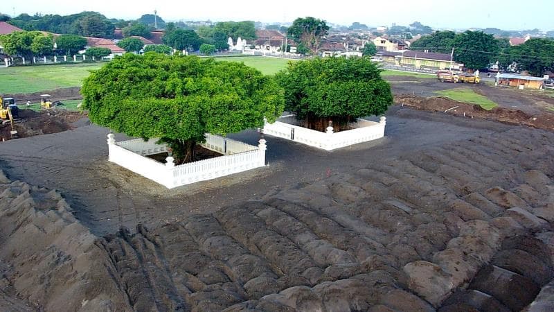 Kini, permukaan Alun-alun Utara diganti menjadi pasir halus. (Twitter/YogyakartaCity)
