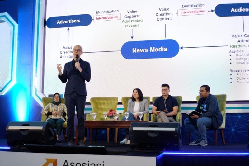 Acara Indonesia Digital Conference (IDC) yang mendiskusikan tentang teknologi Artificial Intelligence (AI) di dunia media. (Dokumentasi AMSI)