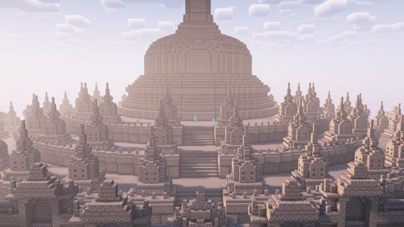 Replika Candi Borobudur yang dibuat YouTuber Baww di Minecraft Hardcore (Twitter/ThisIsBaww)