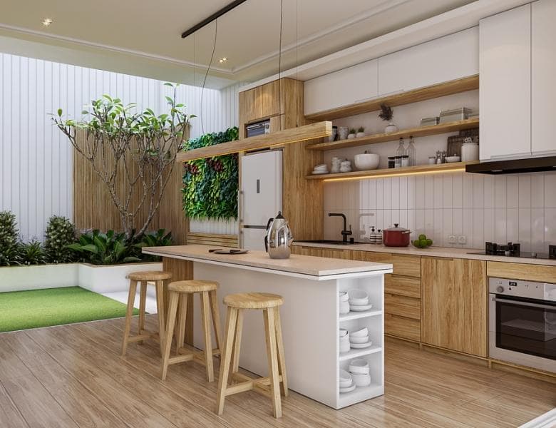 Dapur di belakang rumah modern. (interiordesign)