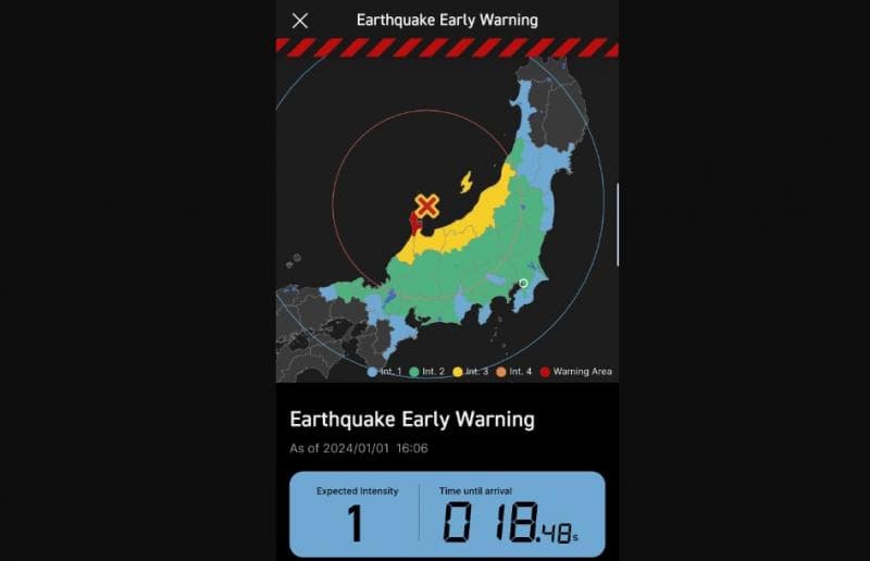 Sistem peringatan dini gempa Jepang mampu memprediksi kapan guncangan segera datang. (Twitter/fschiko)