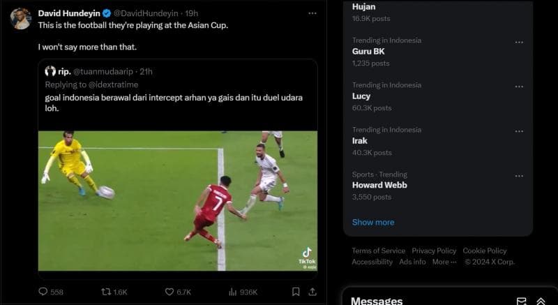 Gol Timnas Indonesia ke gawang Irak yang jadi pembahasan hangat warganet Afrika. (Twitter)