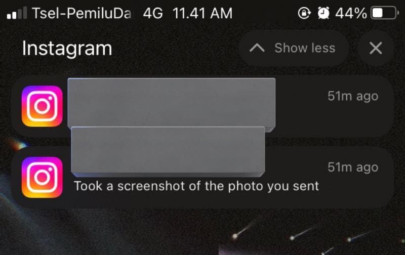 Notifikasi Instagram saat ada yang melakukan screenshot. (Twitter/spcllyct)