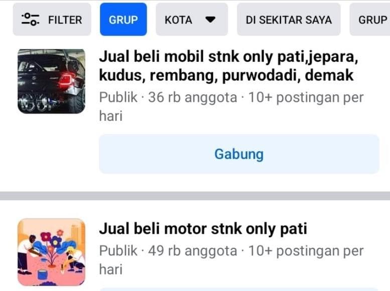 Grup Facebook Jual Beli Kendaraan STNK Only. (X/Txt_Babekota)