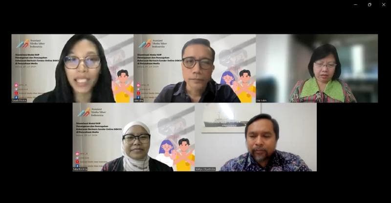 Asosiasi Media Siber Indonesia (AMSI) menyelenggarakan kegiatan Diseminasi Modul dan SOP Pencegahan dan Penanganan Kekerasan Berbasis Gender Online (KBGO) untuk Perusahaan Media secara daring. (Dokumentasi AMSI)