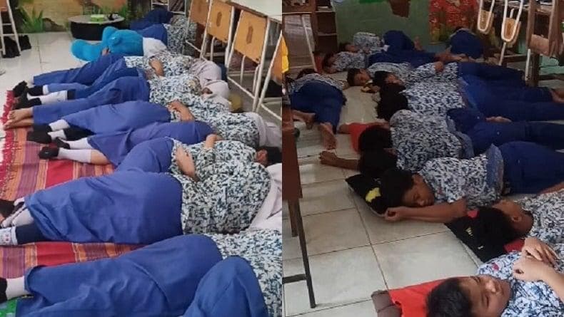 Siswa SMPN 39 Surabaya saat menikmati jam tidur siang. (Instagram/@smpn39sbyofficial)