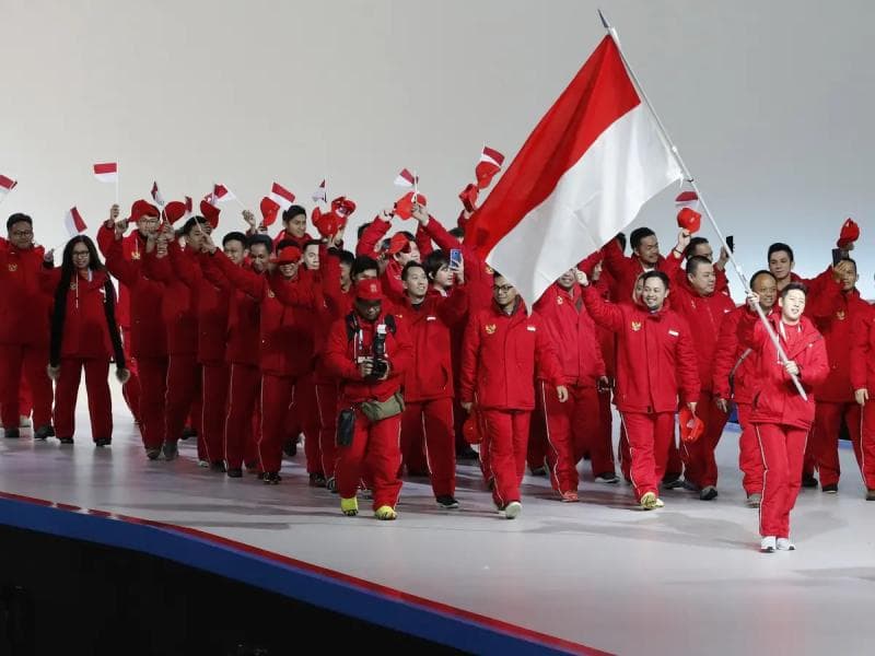 Kontingen Indonesia di Asian Winter Games 2017. (AP/Eugene Hoshiko)