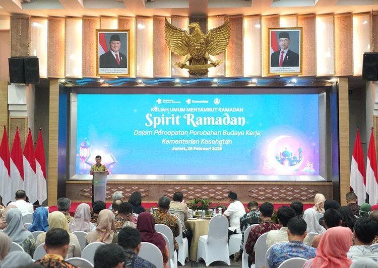 Kementerian Kesehatan (Kemenkes) RI menggelar kuliah umum bertajuk “Spirit Ramadan dalam Percepatan Perubahan Budaya Kerja Kementerian Kesehatan”, Jumat (28/2/2025). (Kemenkes)