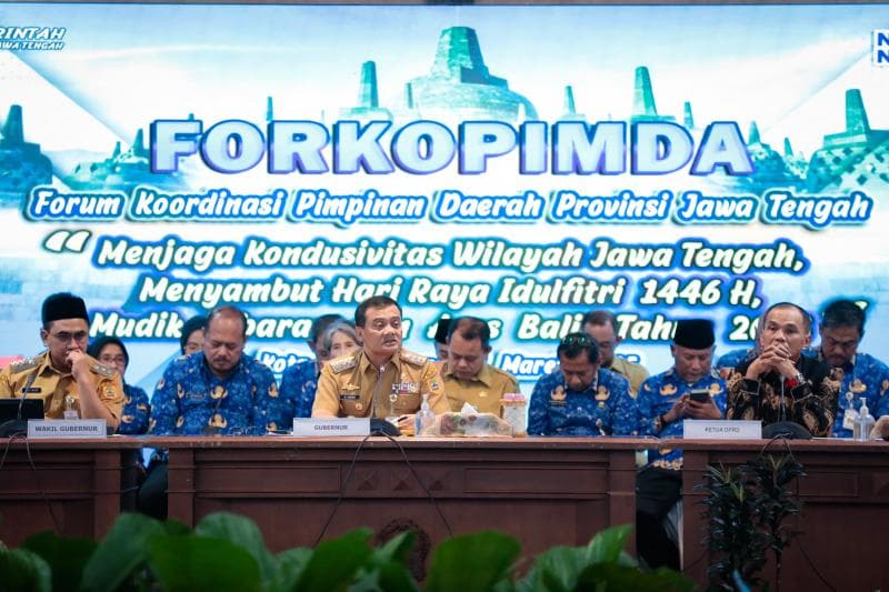 Rapat Forkopimda Pemprov Jateng jelang persiapan mudik. Lebaran nanti 17,9 juta pemudik bakal masuki Jateng. (Humas Jateng)