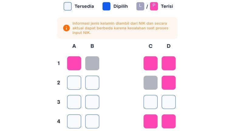 Fitur terbaru Access by KAI, yaitu Female Seat Map. (X/raihanaulia_rar)