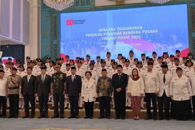 Upacara pengukuhan anggota Paskibraka 2025. (Kompas)&nbsp;