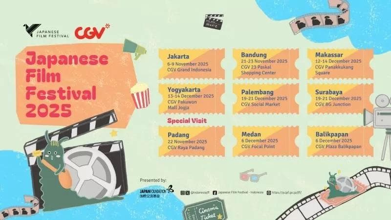 Daftar kota di Indonesia yang menggelar Japanese Film Festival 2025. (Ja.jpf.go.jp)