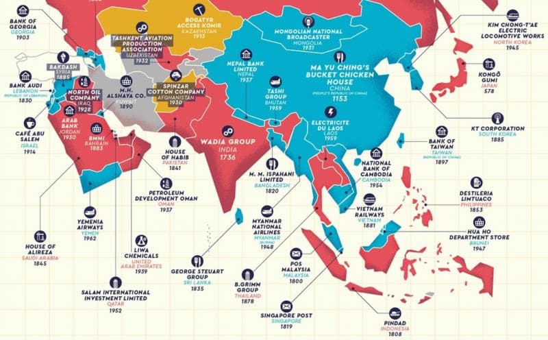 Daftar perusahaan tertua di negara-negara Asia, termasuk Indonesia. (X/Creative Commons)