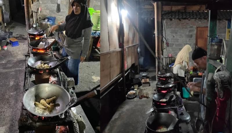 Saking banyaknya pesanan, terkadang empat wajan digunakan sekaligus untuk membuat makanan. (Riadyanta/Natalie Adez)