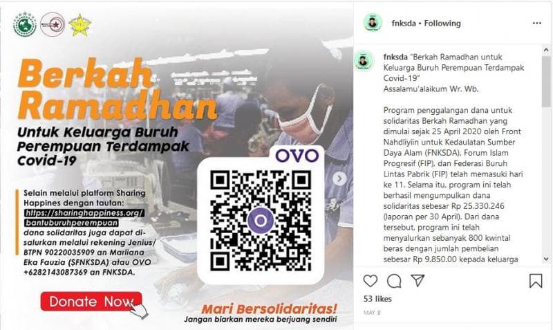 Gerakan solidaritas Berkah Ramadhan oleh FNKSDA, FIP, dan FBLP. (Instagram/@fnksda)<br>