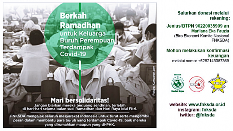 Poster "Berkah Ramadhan untuk Keluarga Buruh Perempuan Terdampak Covid-19". (Dok. FNKSDA)<br>