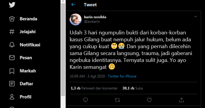 Tawaran bantuan hukum dari Awkarin. (Twitter.com/awkarin)