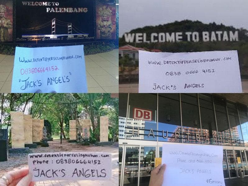 Jack's Angels dan bukti daerah-daerah yang pernah menjadi kliennya. (Jack's Angels)<br>