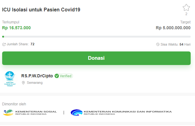 Penggalangan dana di <i>pedulisehat.id.&nbsp;</i>(Pedulisehat)
