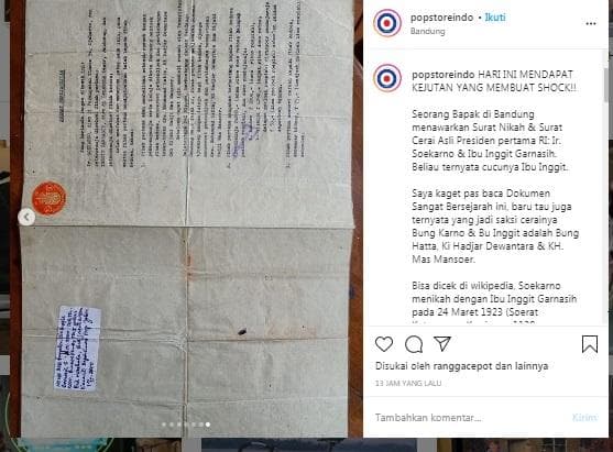 menjual surat nikah dan cerai Sang Proklamator. (Instagram/popstoreindo)