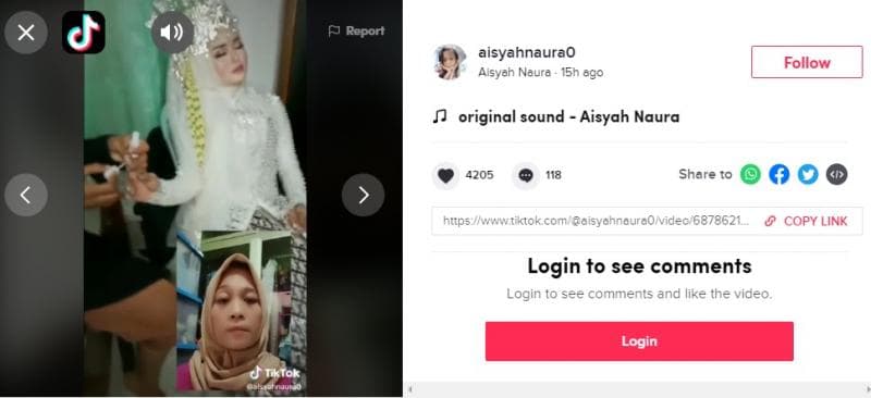 Klarifikasi Aisyah Naura. (Tiktok)