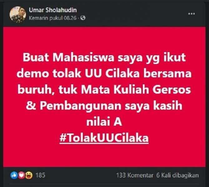 Kiriman Umar di Facebook. (Facebook)