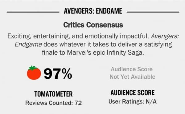 Avengers:Endgame dapat rating tertinggi dari serial film Marvel sebelum-sebelumnya. (Rotten Tomatoes)