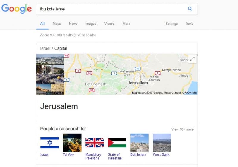 Google Nyatakan Yerusalem Ibukota Israel
